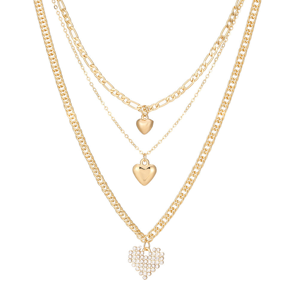 Fashion Heart Pendant Layered Necklace Sweater Chain