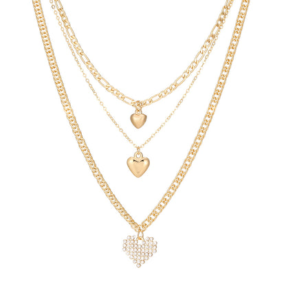 Fashion Heart Pendant Layered Necklace Sweater Chain