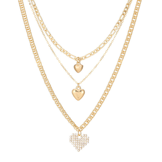 Fashion Heart Pendant Layered Necklace Sweater Chain