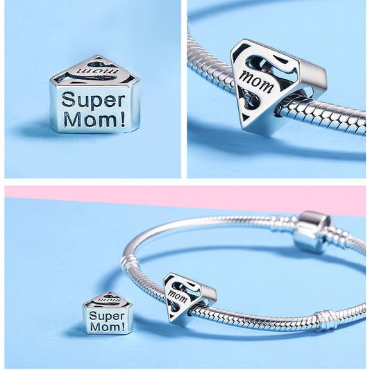 Super Mom Beads Charm Bracelets Pendant Necklace Mother Gift