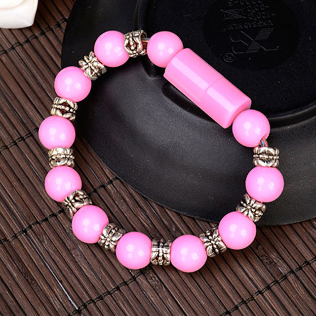 Bead Pure Color Bracelet USB Cable Charging Cord