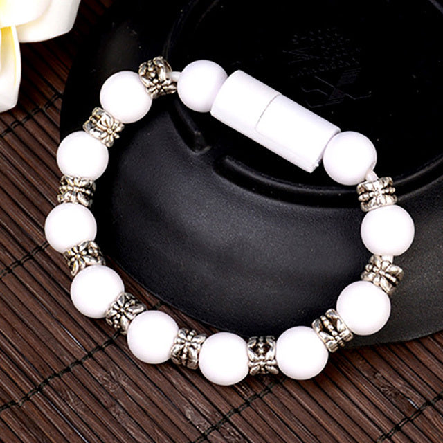 Bead Pure Color Bracelet USB Cable Charging Cord