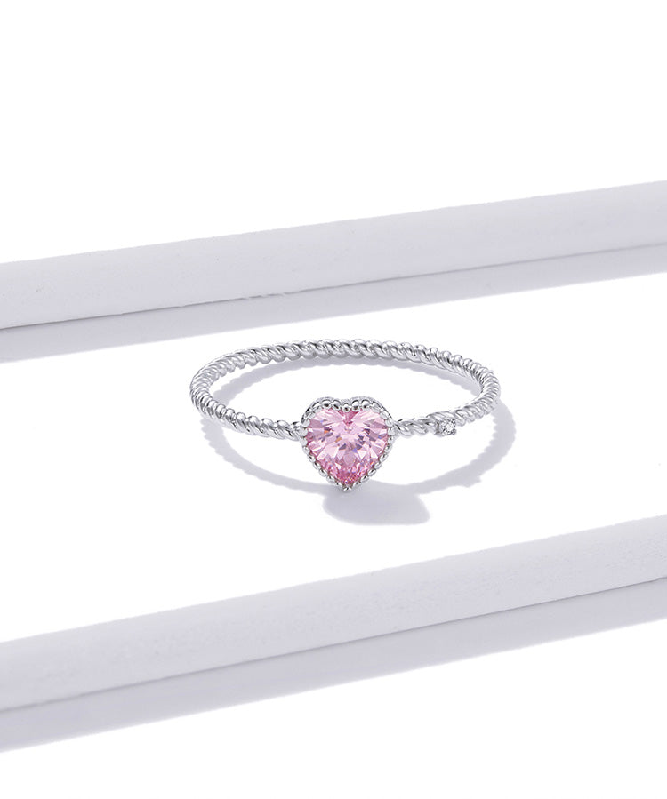 Sterling Silver Pink Love CZ Ring