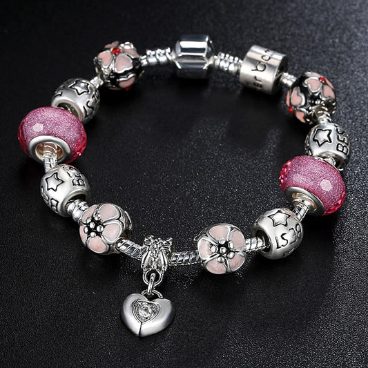 Flower Heart Charm Bracelet