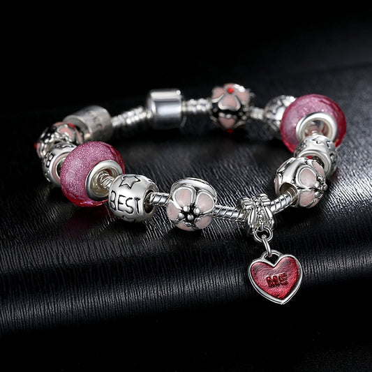 Flower Heart Charm Bracelet