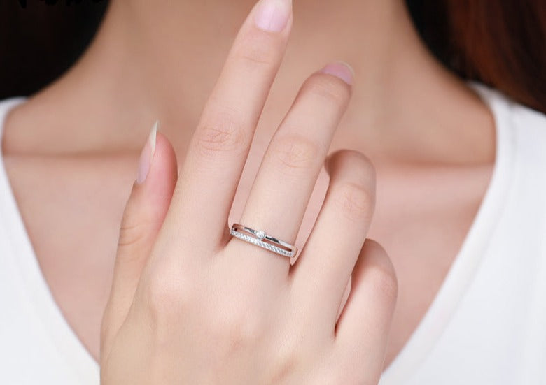 925 Sterling Silver Line Clear CZ Rings