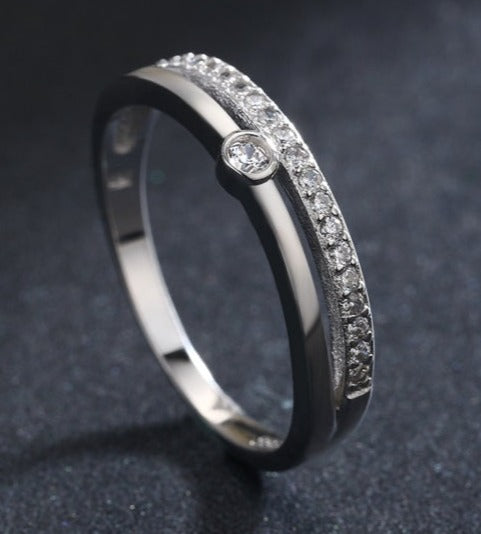 925 Sterling Silver Line Clear CZ Rings