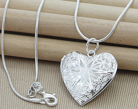 Photo Frame Pendant Necklace Snake Chain