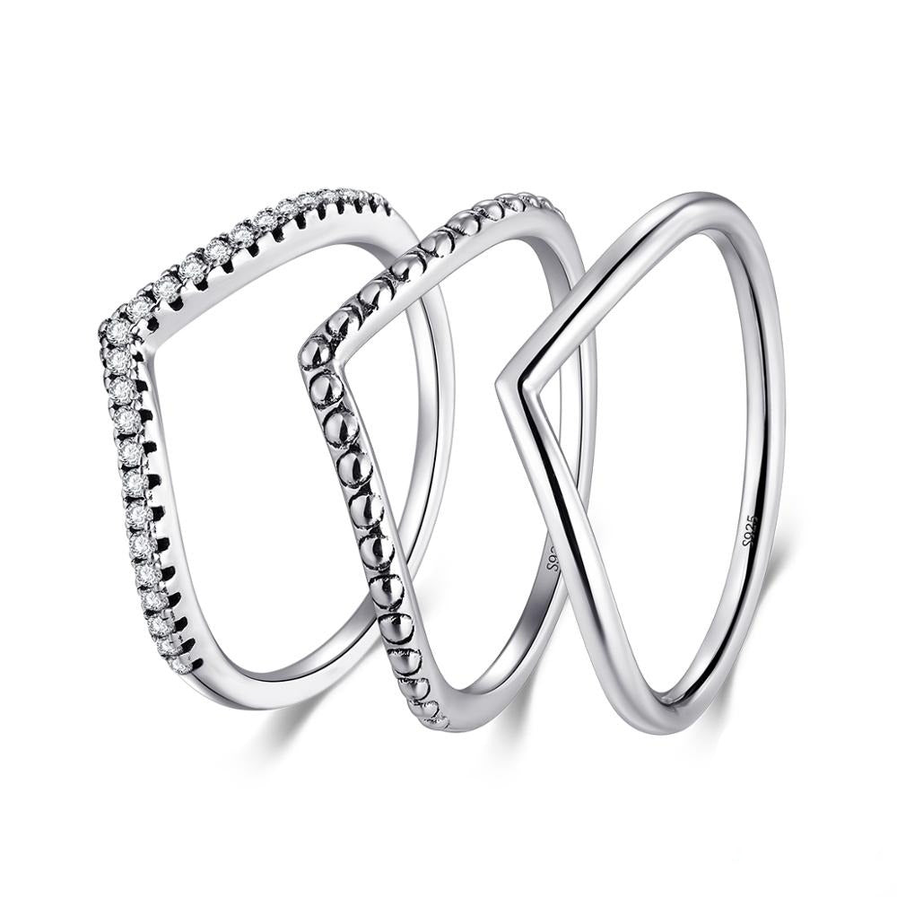 3 Style 925 Sterling Silver Clear CZ Stackable Simple Ring