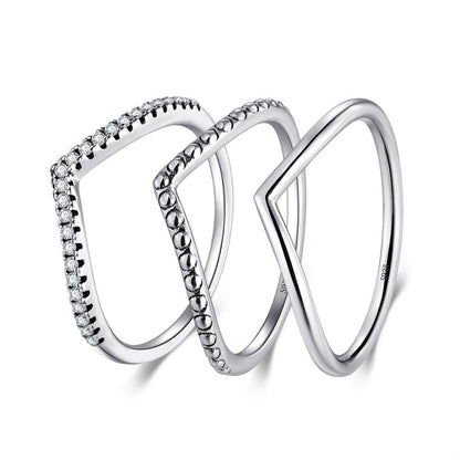 3 Style 925 Sterling Silver Clear CZ Stackable Simple Ring