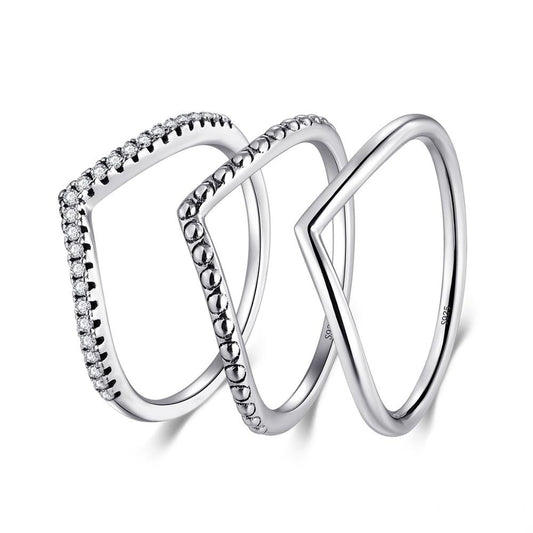 3 Style 925 Sterling Silver Clear CZ Stackable Simple Ring