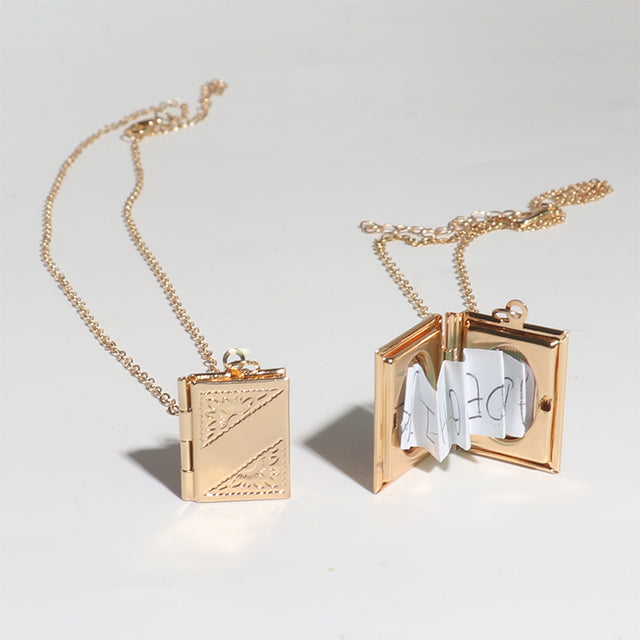 Book Locket with Pictures Necklace