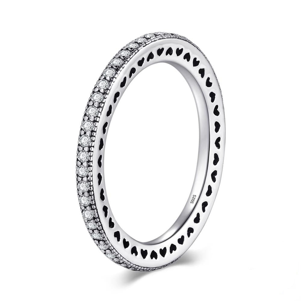 Sterling Silver Hearts Ring Clear CZ Fashion Stackable Vintage