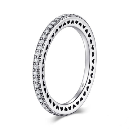 Sterling Silver Hearts Ring Clear CZ Fashion Stackable Vintage