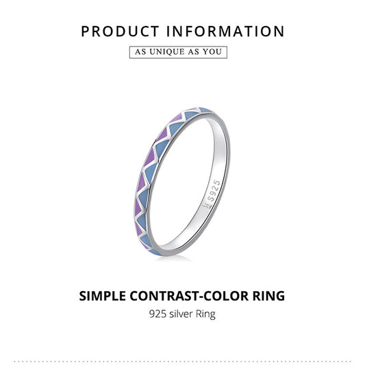 925 Sterling Silver Simple Contrast-Color Ring