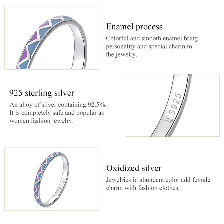 925 Sterling Silver Simple Contrast-Color Ring