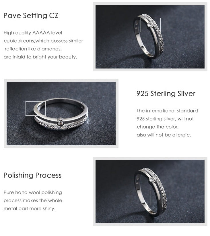 925 Sterling Silver Line Clear CZ Rings