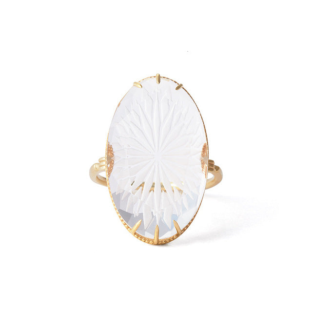 Large Sterling Silver Oval Ring White