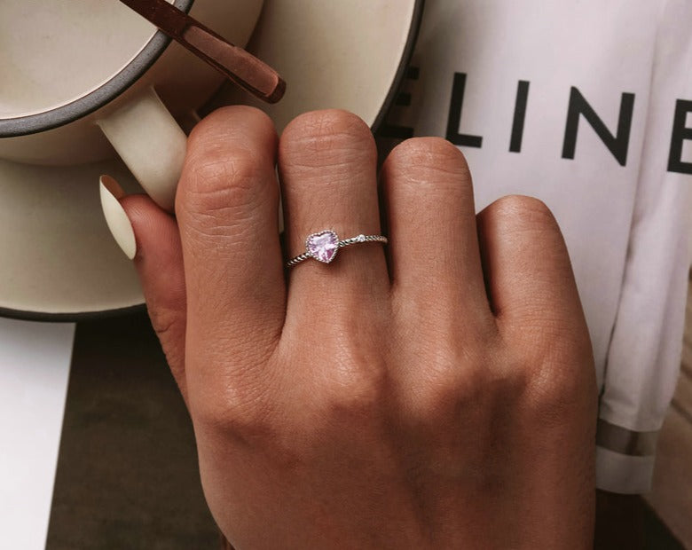 Sterling Silver Pink Love CZ Ring
