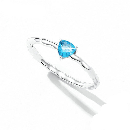 925 Sterling Silver Simple Blue Triangular Zirconium Ring