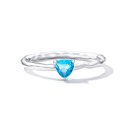 925 Sterling Silver Simple Blue Triangular Zirconium Ring