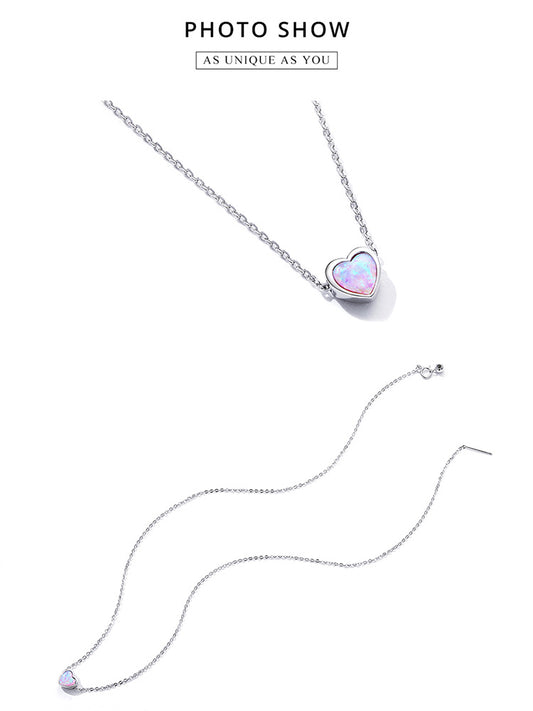 925 Sterling Silver Opal Heart Pendant