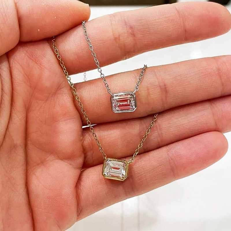 Solitaire Square Zircon Pendants Necklace