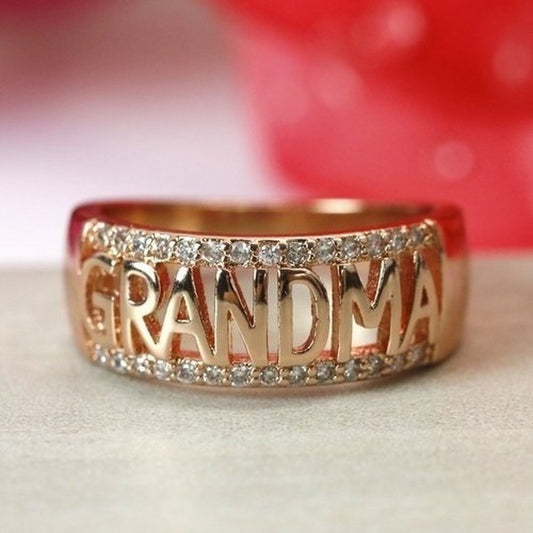 Grandmother ring diamond set zircon 18k rose gold ring