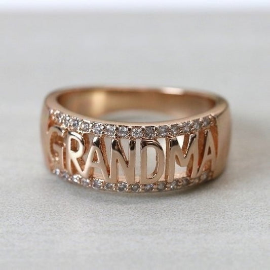 Grandmother ring diamond set zircon 18k rose gold ring