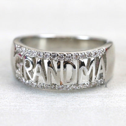 Grandmother ring diamond set zircon 18k rose gold ring